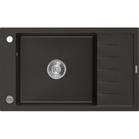 Mexen Elias lavello in granito a 1 vasca con sgocciolatoio 795 x 480 mm, nero/oro metallizzato, sifone cromato - 6511791005-75