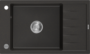 Mexen Elias granieten spoelbak 1-kompartment met druiprek 795 x 480 mm, zwart/goud metallic, chrom sifon - 6511791005-75