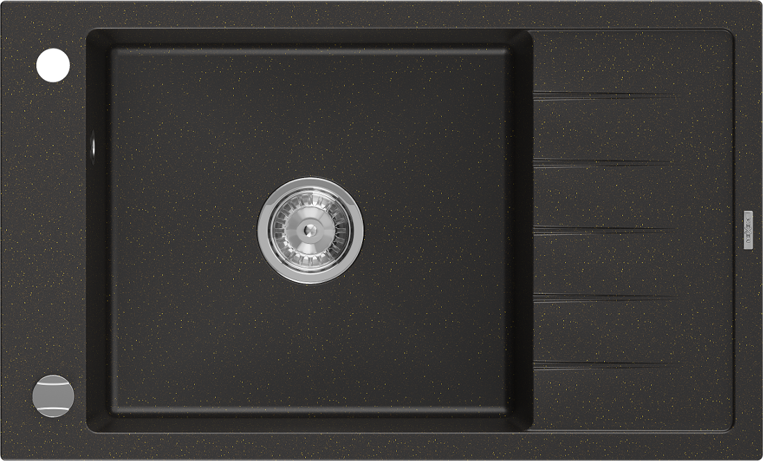 Mexen Elias zlewozmywak granitowy 1-komorowy z ociekaczem 795 x 480 mm, czarny/złoty metalik, syfon chrom - 6511791005-75