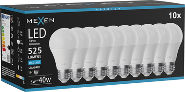 Mexen Nova 10x LED-lamp E27, A60, 5W, Koud - 6500K, 525 lm - L100-E27-0565-01x10