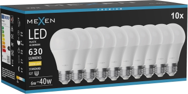 Mexen Nova 10x LED lambipirn E27, A60, 6W, Soe - 3000K, 630 lm - L100-E27-0630-01x10
