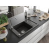 Mexen Elias lavello in granito a una vasca con scolapiatti 795 x 480 mm, nero/oro metallizzato, sifone cromato - 6511791005-75