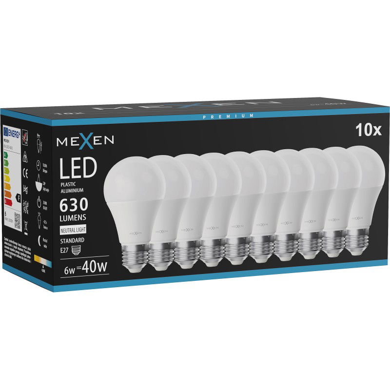 Mexen Nova 10x LED-lamppu E27, A60, 6W, Neutraali - 4000K, 630 lm - L100-E27-0640-01x10