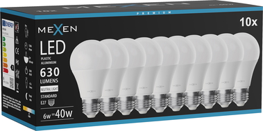 Mexen Nova 10x LED Bulb E27, A60, 6W, Neutral - 4000K, 630 lm - L100-E27-0640-01x10
