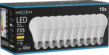 Mexen Nova 10x LED-lamp E27, A60, 7W, Warm - 3000K, 735 lm - L100-E27-0730-01x10