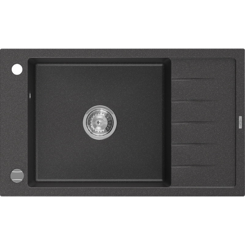 Mexen Elias granite kitchen sink 1-bowl with drainer 795 x 480 mm, black speckled, chrome siphon - 6511791005-76