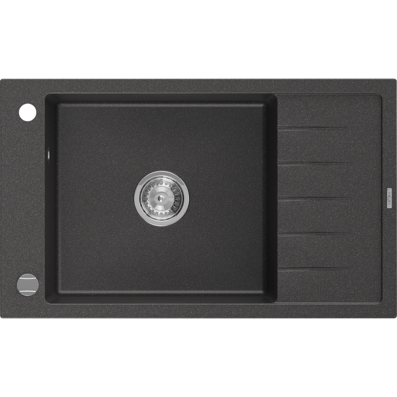 Mexen Elias Granitspüle 1-Becken mit Abtropffläche 795 x 480 mm, schwarz gesprenkelt, Chrom-Siphon - 6511791005-76