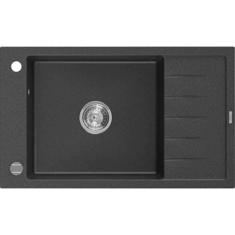 Mexen Elias lavello in granito a 1 vasca con scolapiatti 795 x 480 mm, nero maculato, sifone cromato - 6511791005-76