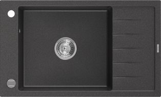 Mexen Elias évier en granit 1 bac avec égouttoir 795 x 480 mm, noir moucheté, siphon chromé - 6511791005-76