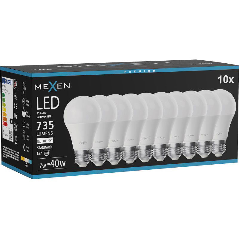 Mexen Nova 10x Ampoule LED E27, A60, 7W, Neutre - 4000K, 735 lm - L100-E27-0740-01x10