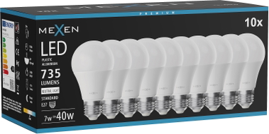 Mexen Nova 10x LED žarulja E27, A60, 7W, Neutralna - 4000K, 735 lm - L100-E27-0740-01x10