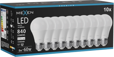 Mexen Nova 10x LED lamp, E27, A60, 8W, Neutraalne - 4000K, 840 lm - L100-E27-0840-01x10