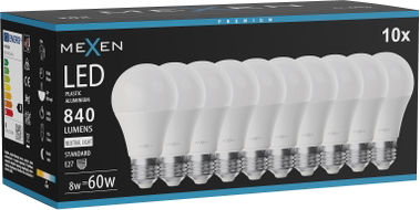 Mexen Nova 10x żarówka LED E27, A60, 8W, Neutralna - 4000K, 840 lm - L100-E27-0840-01x10