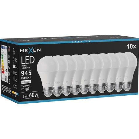 Mexen Nova 10x Bombilla LED E27, A60, 9W, Neutral - 4000K, 945 lm - L100-E27-0940-01x10
