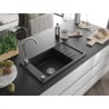 Mexen Elias Granitspüle 1-beckig mit Abtropffläche 795 x 480 mm, schwarz, Siphon chrom - 6511791005-77