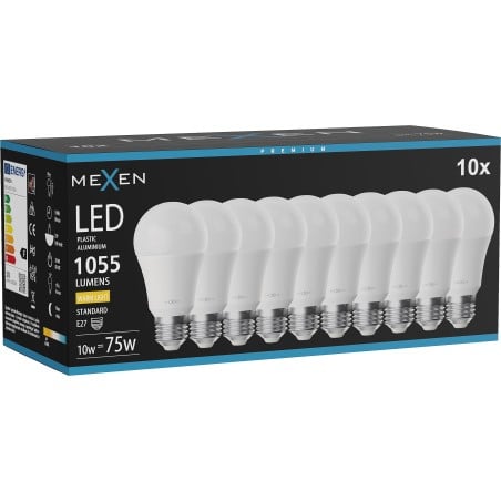 Mexen Nova 10x LED-lamp E27, A60, 10W, Warm - 3000K, 1055 lm - L100-E27-1030-01x10
