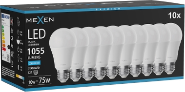 Mexen Nova 10x LED Pirn E27, A60, 10W, Külm - 6500K, 1055 lm - L100-E27-1065-01x10