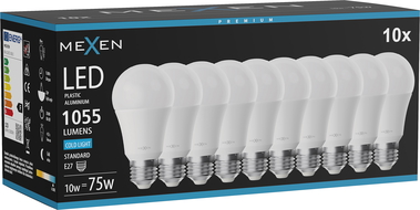 Mexen Nova 10x LED žarnica E27, A60, 10W, Hladna - 6500K, 1055 lm - L100-E27-1065-01x10