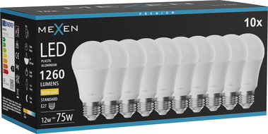 Mexen Nova 10x Lampadina LED E27, A60, 12W, Calda - 3000K, 1260 lm - L100-E27-1230-01x10