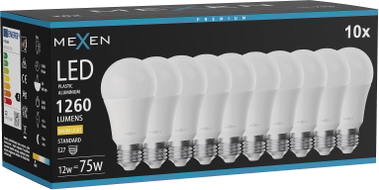 Mexen Nova 10x LED-pirn E27, A60, 12W, Soe - 3000K, 1260 lm - L100-E27-1230-01x10