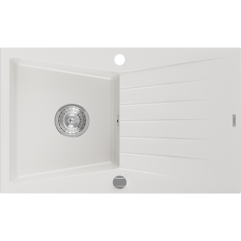 Mexen Cesar évier en granit 1 bac avec égouttoir 775 x 470 mm, blanc, siphon chromé - 6514771010-20