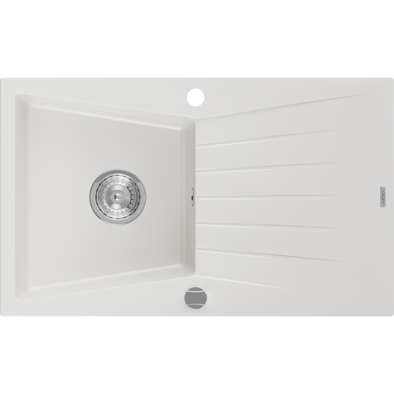 Mexen Cesar granieten spoelbak 1-komorige met afdruiprek 775 x 470 mm, wit, sifon chroom - 6514771010-20