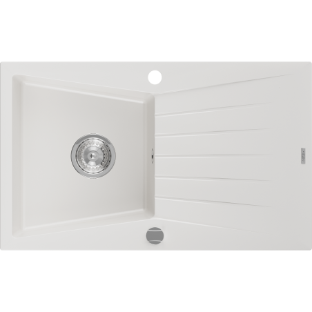 Mexen Cesar granieten spoelbak 1-komorige met afdruiprek 775 x 470 mm, wit, sifon chroom - 6514771010-20