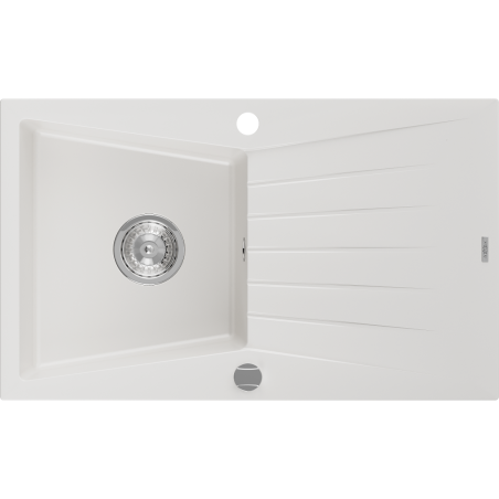 Mexen Cesar lavello da cucina in granito 1 vasca con sgocciolatoio 775 x 470 mm, bianco, sifone cromato - 6514771010-20