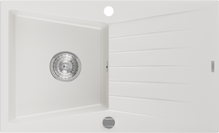 Mexen Cesar granieten spoelbak 1-komorige met afdruiprek 775 x 470 mm, wit, sifon chroom - 6514771010-20