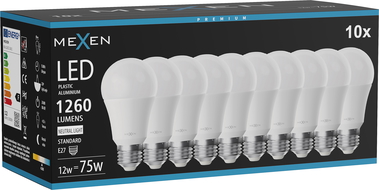 Mexen Nova 10x Λάμπα LED E27, A60, 12W, Ουδέτερη - 4000K, 1260 lm - L100-E27-1240-01x10