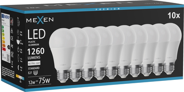 Mexen Nova 10x LED-lamp E27, A60, 12W, Neutraal - 4000K, 1260 lm - L100-E27-1240-01x10