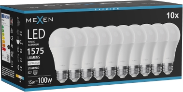 Mexen Nova 10x LED pirn E27, A60, 15W, Neutraalne - 4000K, 1575 lm - L100-E27-1540-01x10