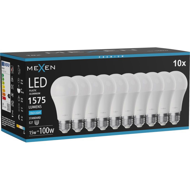 Mexen Nova 10x LED-lamp E27, A60, 15W, Koud - 6500K, 1575 lm - L100-E27-1565-01x10