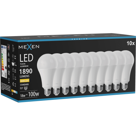 Mexen Nova 10x LED-pirn E27, A70, 18W, Soe - 3000K, 1890 lm - L100-E27-1830-01x10