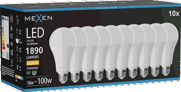 Mexen Nova 10x LED-lamp E27, A70, 18W, Warm - 3000K, 1890 lm - L100-E27-1830-01x10