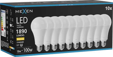 Mexen Nova 10x LED-pirn E27, A70, 18W, Soe - 3000K, 1890 lm - L100-E27-1830-01x10