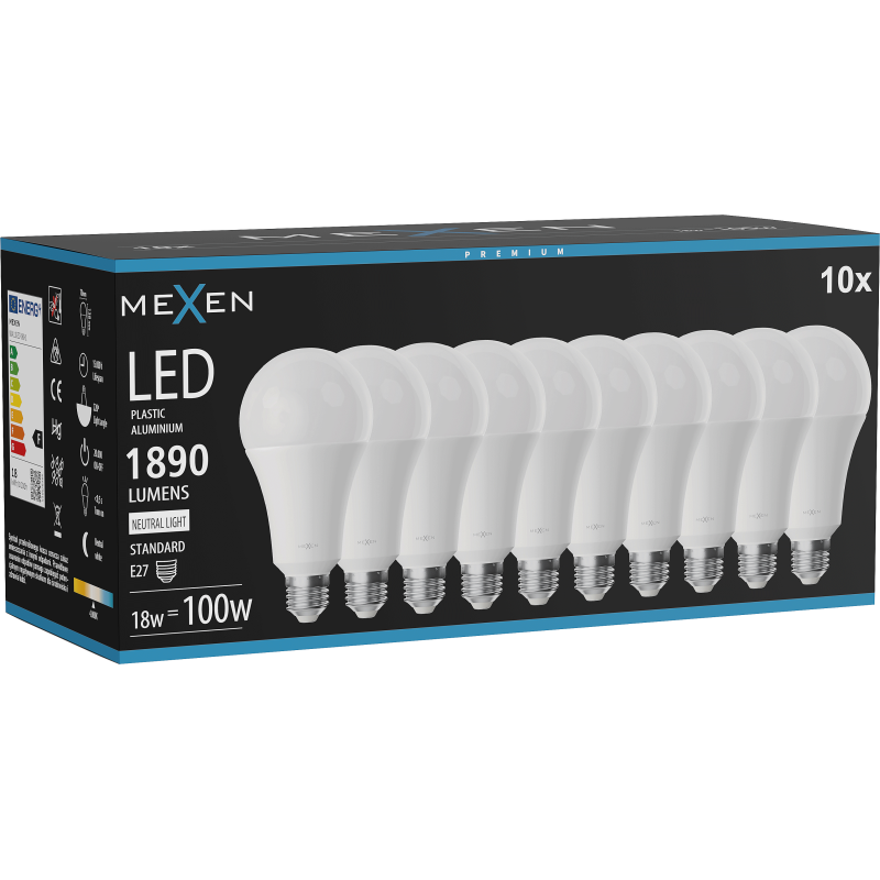 Mexen Nova 10x LED-lamp E27, A70, 18W, Neutraal - 4000K, 1890 lm - L100-E27-1840-01x10