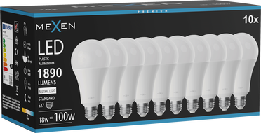 Mexen Nova 10x LED-lamppu E27, A70, 18W, Neutraali - 4000K, 1890 lm - L100-E27-1840-01x10