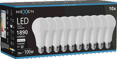 Mexen Nova 10x żarówka LED E27, A70, 18W, Neutralna - 4000K, 1890 lm - L100-E27-1840-01x10