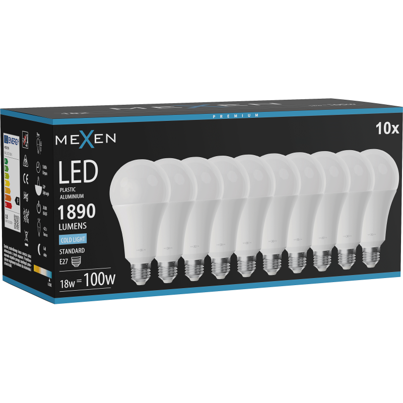 Mexen Nova 10x żarówka LED E27, A70, 18W, Zimna - 6500K, 1890 lm - L100-E27-1865-01x10