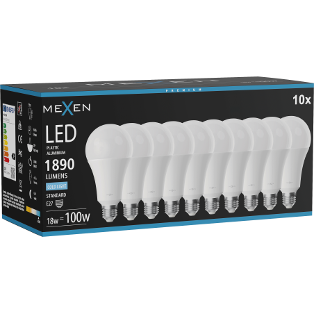 Mexen Nova 10x LED-lampa E27, A70, 18W, Kall - 6500K, 1890 lm - L100-E27-1865-01x10