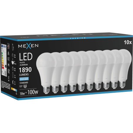 Mexen Nova 10x żarówka LED E27, A70, 18W, Zimna - 6500K, 1890 lm - L100-E27-1865-01x10