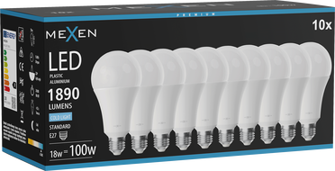 Mexen Nova 10x LED pirn E27, A70, 18W, Külm - 6500K, 1890 lm - L100-E27-1865-01x10