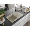 Mexen Cesar granite sink 1-bowl with drainer 775 x 470 mm, beige, chrome siphon - 6514771010-69