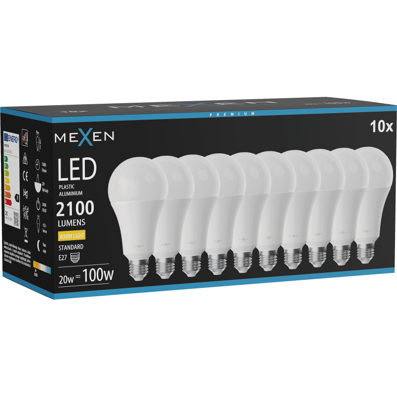 Mexen Nova 10x żarówka LED E27, A70, 20W, Ciepła - 3000K, 2100 lm - L100-E27-2030-01x10