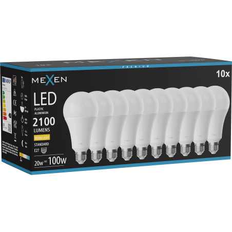 Mexen Nova 10x Bombilla LED E27, A70, 20W, Calida - 3000K, 2100 lm - L100-E27-2030-01x10