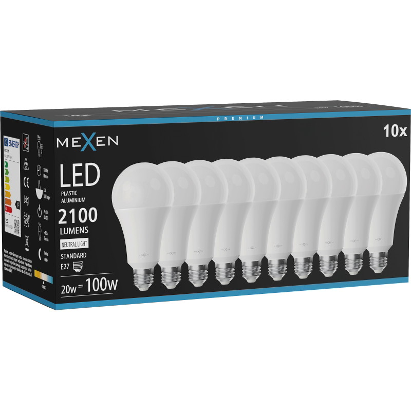 Mexen Nova 10x Bombilla LED E27, A70, 20W, Neutra - 4000K, 2100 lm - L100-E27-2040-01x10