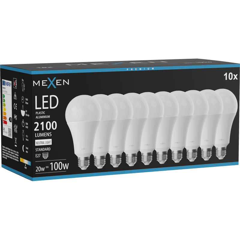 Mexen Nova 10x żarówka LED E27, A70, 20W, Neutralna - 4000K, 2100 lm - L100-E27-2040-01x10
