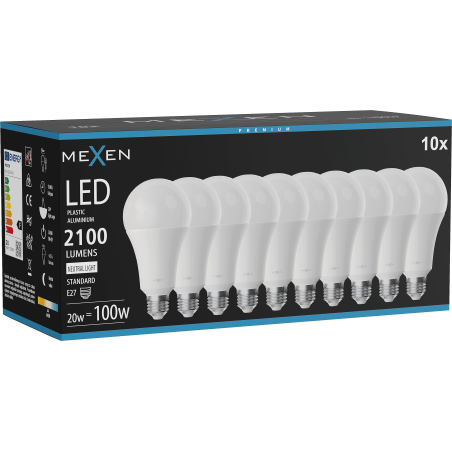 Mexen Nova 10x LED-lamp E27, A70, 20W, Neutraal - 4000K, 2100 lm - L100-E27-2040-01x10