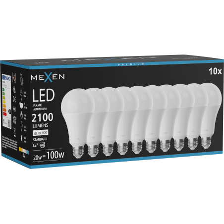 Mexen Nova 10x żarówka LED E27, A70, 20W, Neutralna - 4000K, 2100 lm - L100-E27-2040-01x10